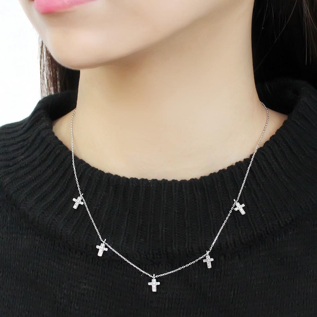 3W1037 - Rhodium Brass Chain Pendant with AAA Grade CZ  in Clear-2