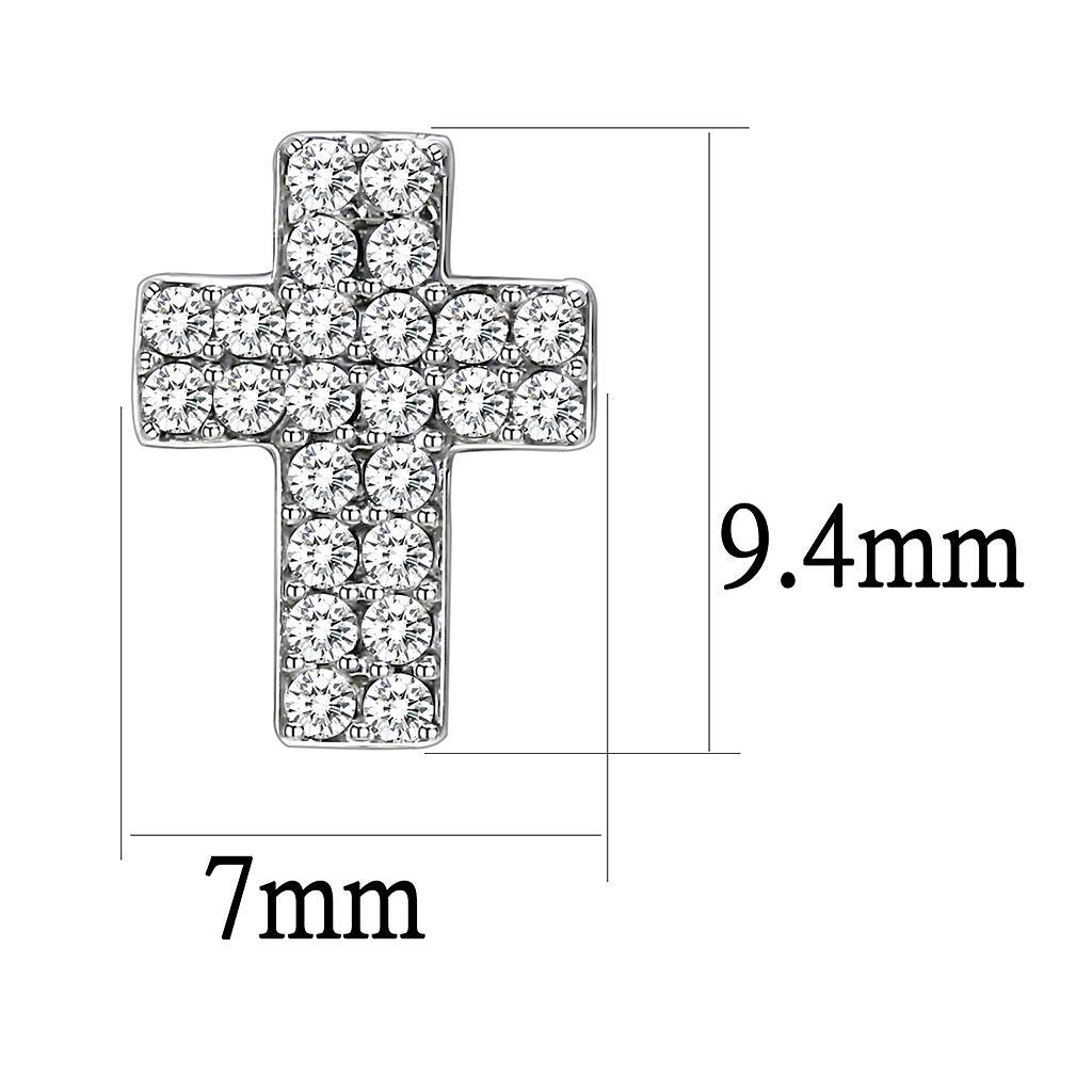 DA098 - High polished (no plating) Stainless Steel Earrings with AAA Grade CZ  in Clear-1