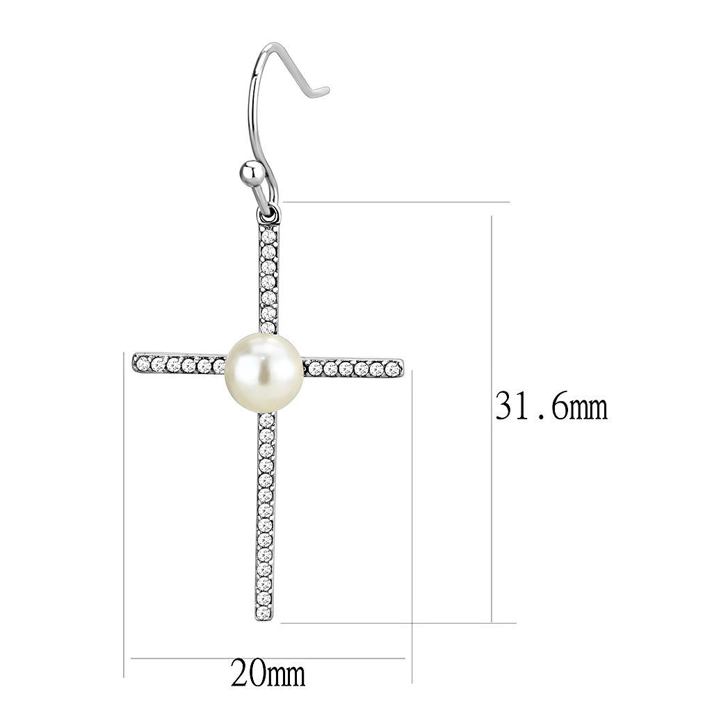 DA192 - High polished (no plating) Stainless Steel Earrings with Synthetic Pearl in White-1