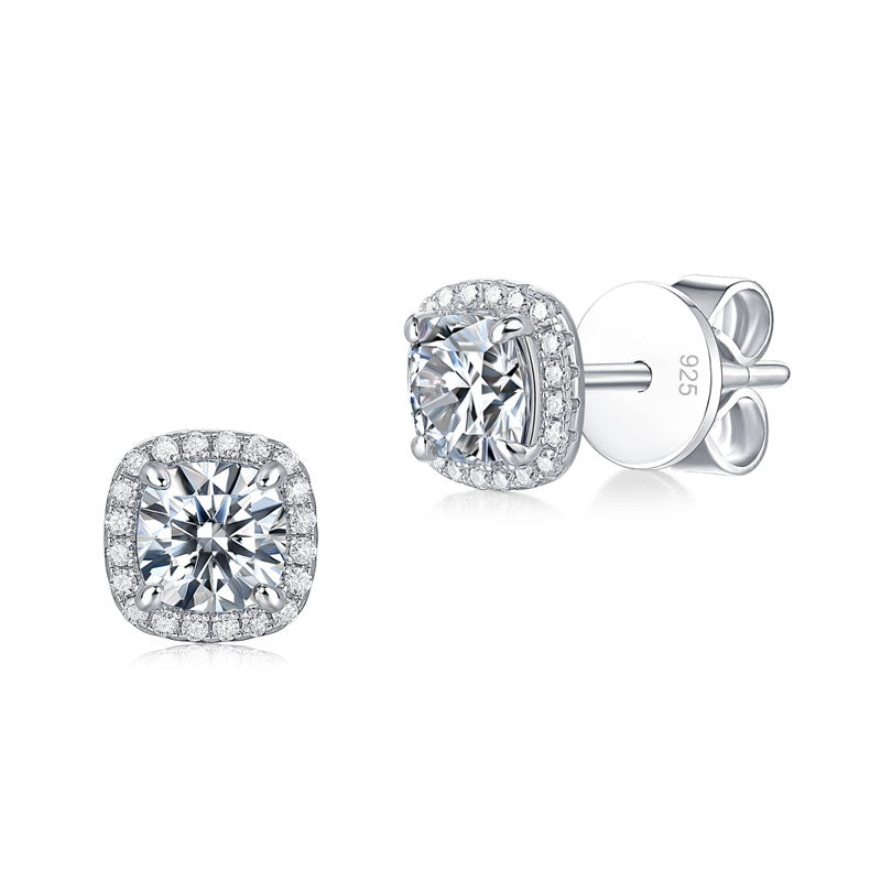 Cushion Cut 0.6 Carat Moissanite Diamond Stud Earrings 925 Sterling Silver