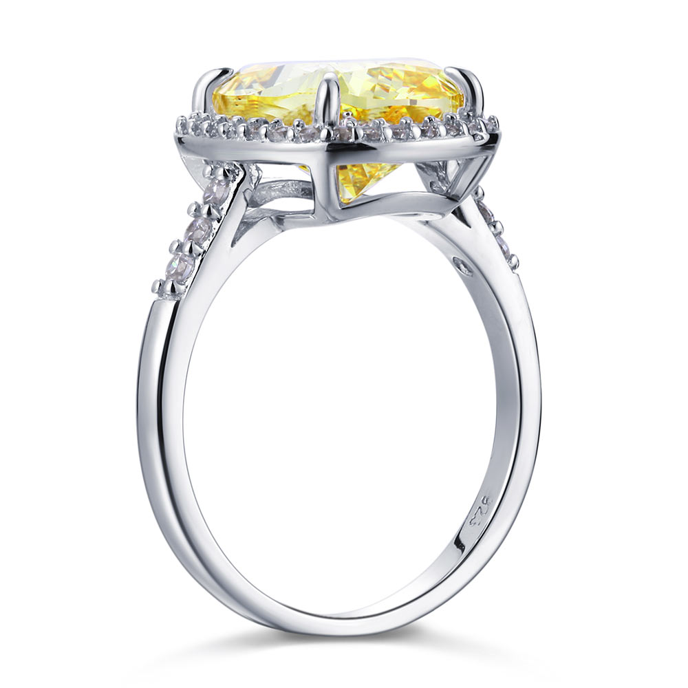 Solid 925 Sterling Silver Luxury Engagement Ring - 6 ct Cushion Cut Yellow Canary Created Diamante Jewelry