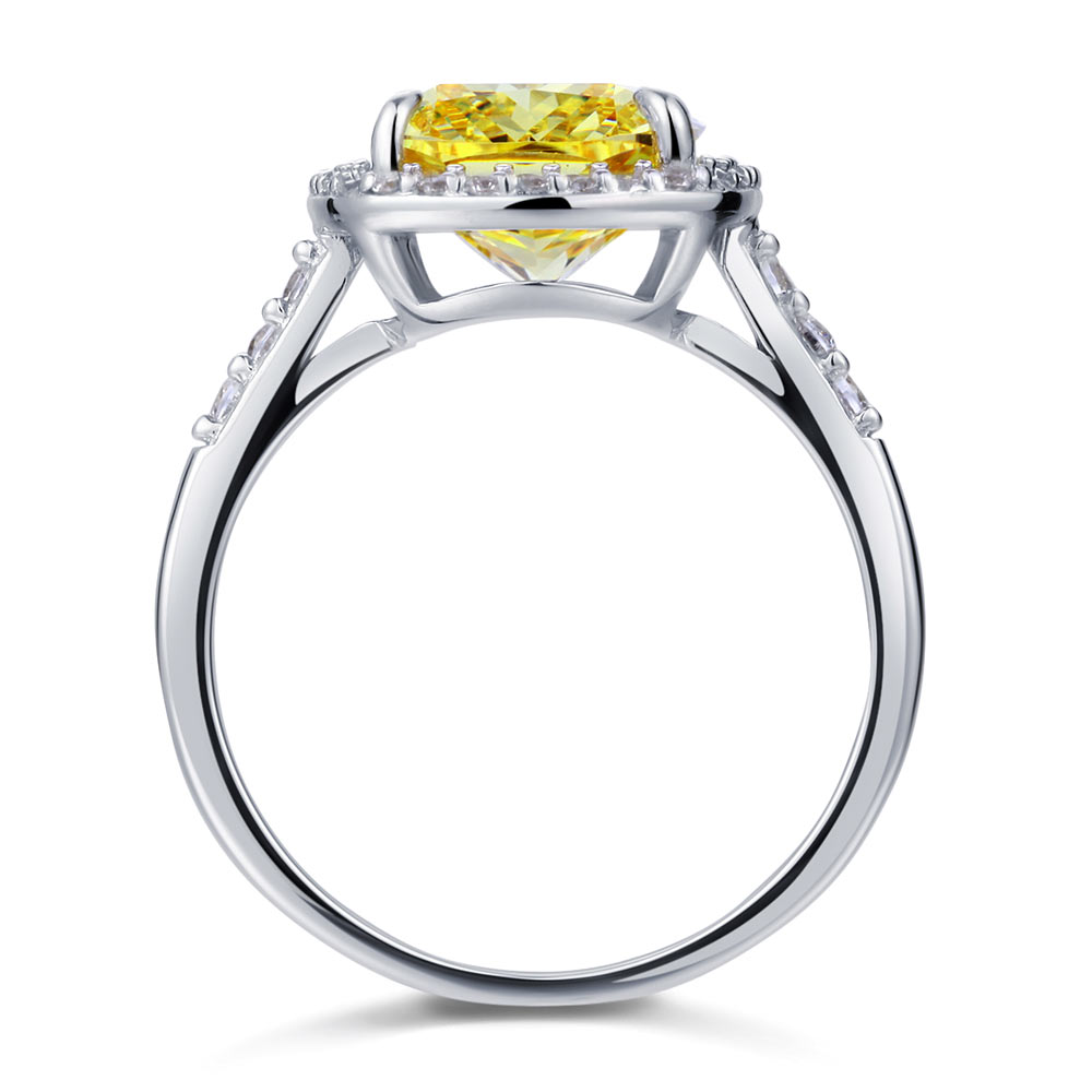 Solid 925 Sterling Silver Luxury Engagement Ring - 6 ct Cushion Cut Yellow Canary Created Diamante Jewelry