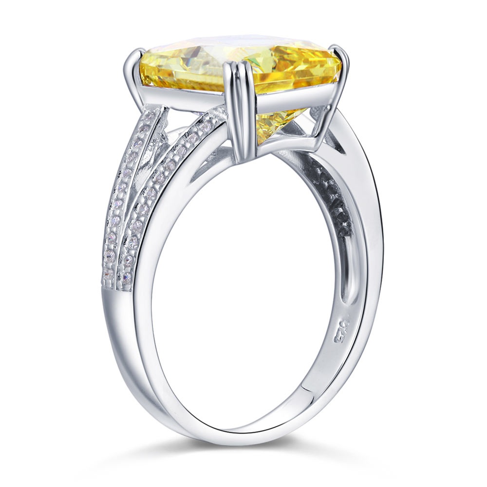 925 Sterling Silver Luxury Ring - 6 Carat Fancy Yellow Created Diamond Radiant Cut