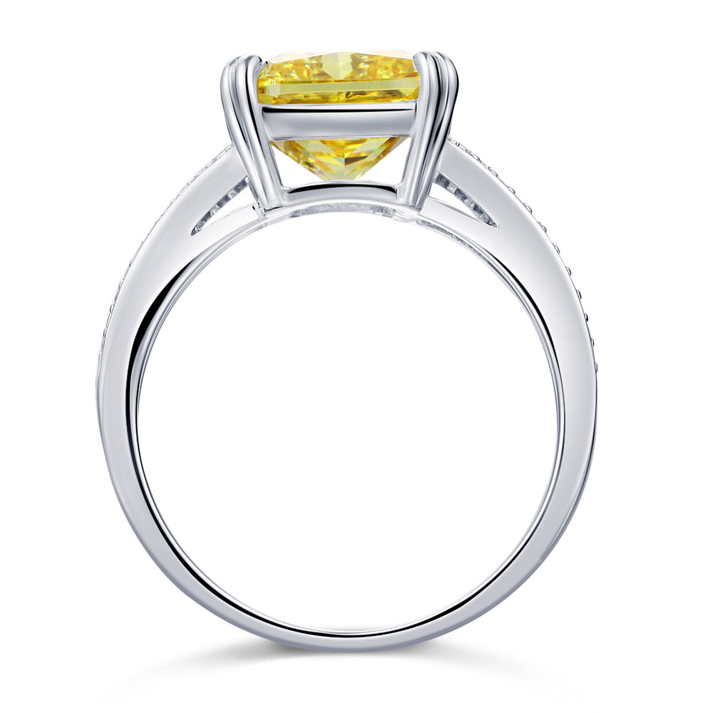 925 Sterling Silver Luxury Ring - 6 Carat Fancy Yellow Created Diamond Radiant Cut