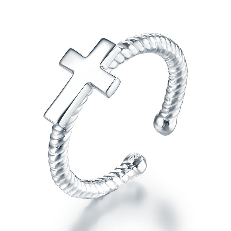 Youth Cross Ring Solid 925 Sterling Silver - Adjustable
