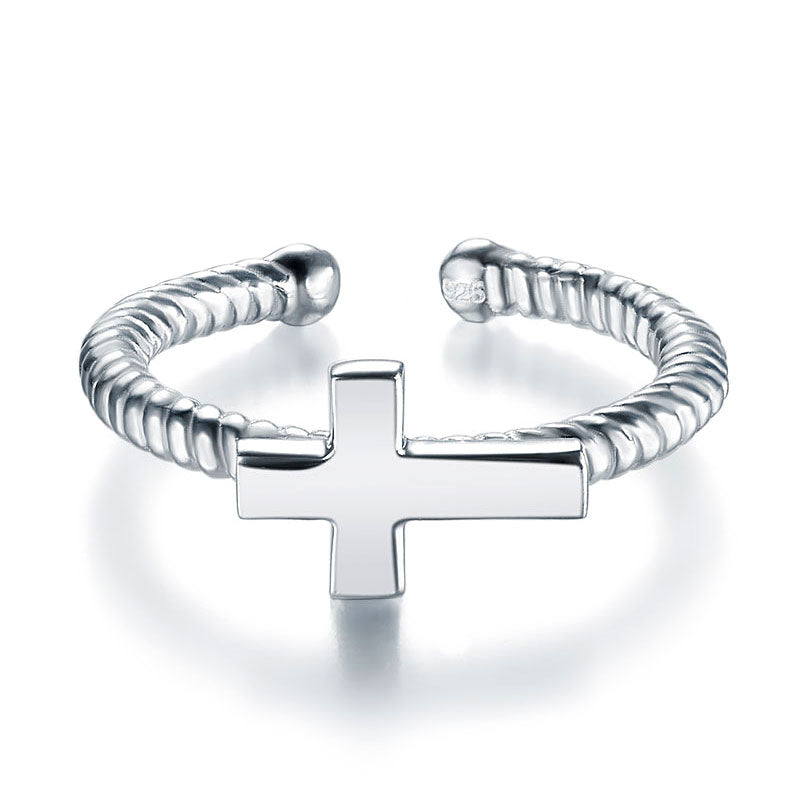 Youth Cross Ring Solid 925 Sterling Silver - Adjustable