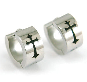 Silver Gothic Cross Stainless Steel Hoop Earrings