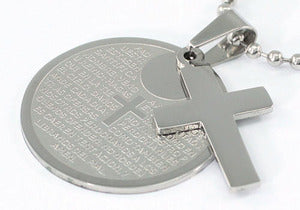 Religion Gothic Cross Bible Quote Stainless Steel Pendant Necklace