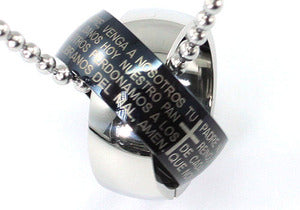 Two Tone Religion Cross Bible Quote Stainless Steel Pendant Necklace