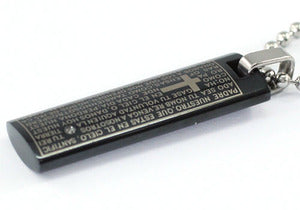Religion Cross Bible Quote Stainless Steel Black Pendant Chain