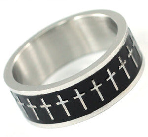 Biker Black Tone Cross Stainless Steel Mens Ring