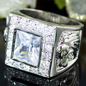 Cubic Zirconia Studs 18K White Gold Plated Mens Ring