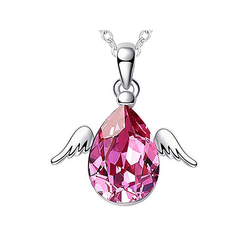 4 Carat Pink Angel Wing Necklace - Austrian Crystal